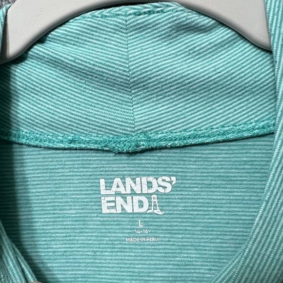 Lands End Long Sleeve Mock Neck Top Womens Large Stripe Layering Thumbhole - Picture 6 of 8